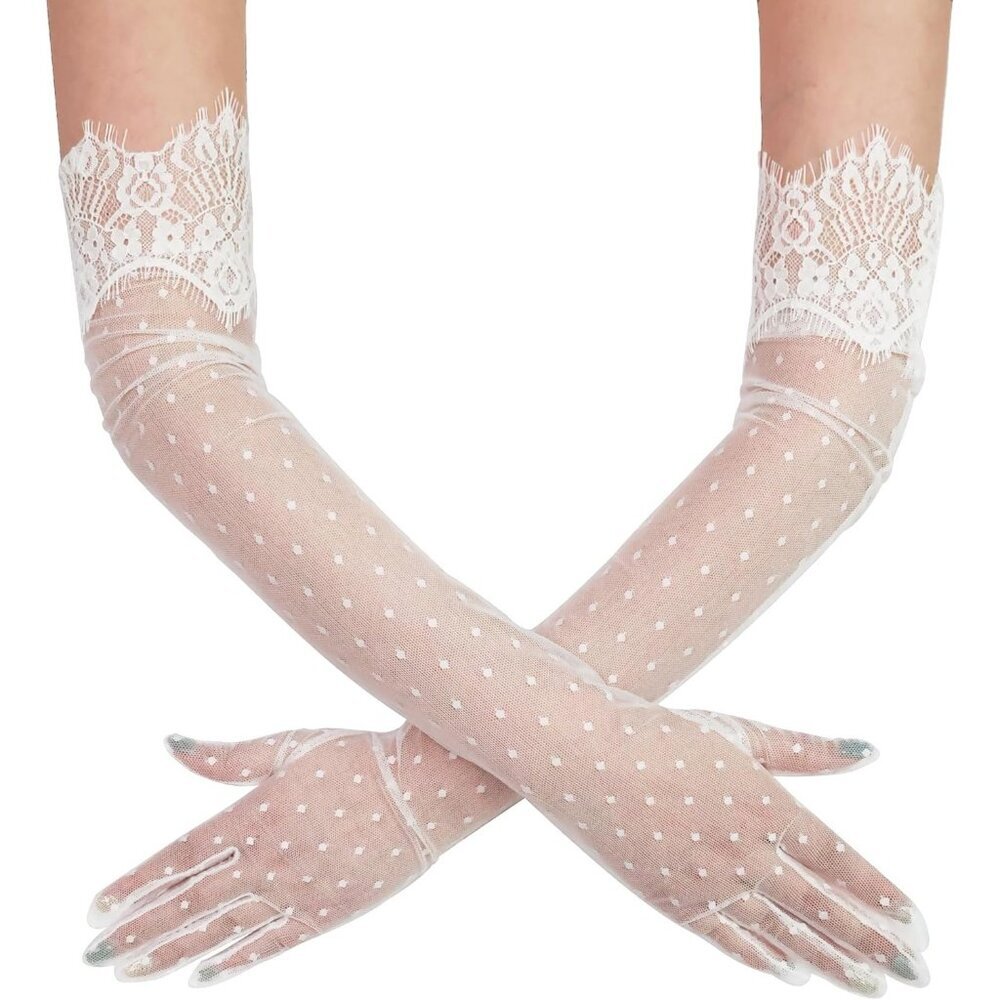 Women's Lvory Evening Long Lace Gothic Gloves Bridal Party Prom Costume